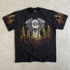 ハーレーダビッドソン V2エンジン 炎 Tシャツ 古着
