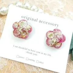 #3985/ハンドメイド押し花ドライフラワーレジンピアス