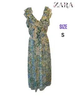 新品【ZARA (ザラ)】ノースリーブロングワンピース花柄S