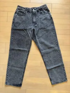 メンズブラックケミカル デニムワイドパンツ/GENELESS/30インチ