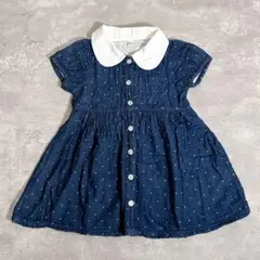 女の子 子供服 ベビー キッズ 90 ワンピース 襟 ドット 柄 ボタン 美品