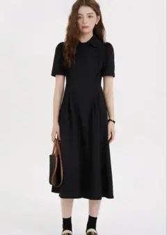 ANLEM RIPPLE POLO DRESS ワンピース　黒