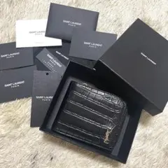 ✨極美品・付属品付✨ サンローラン 折り財布 ラウンドファスナー YSL クロコ