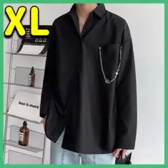 長袖シャツ アシンメトリー 斜めボタン ブラック XL ストリート モード系新品