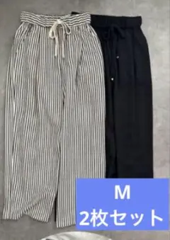しまむら megumi フロントタックイージーパンツ ストライプ M 新品