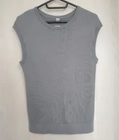 新品タグ付【ユニクロ】★UVカット★フレンチスリーブセーター★グレー（L）