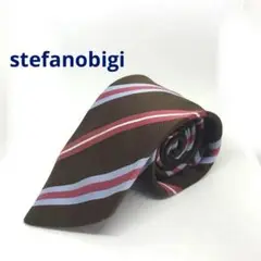 stefanobigiネクタイ　茶×ローズ×水色ストライプ柄　イタリア製　絹綿