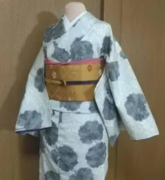 ☆正絹紬＊蕗の葉模様＊合わせ