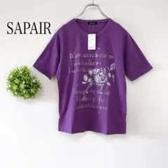 【新品】SAPAIR 【Ｍ】半袖Tシャツ コットン　バラ　パープル