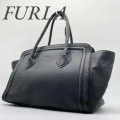 【極美品】フルラ トートバッグ 肩掛け カレッジ レザー ブラック