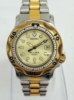 稼働 SEIKO SCUBA 腕時計 ゴールド 回転ベゼル 200m防水2052 稼働 SEIKO SCUBA 腕時計 ゴールド 回転ベゼル 200m防水2052