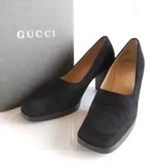 GUCCI グッチ パンプス 23cm スエード スクエア ローファー ブラック