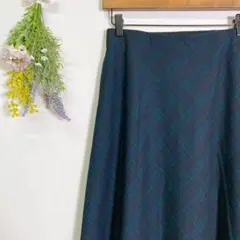 【ユニクロ】 ロングスカート フレア チェック ネイビー M