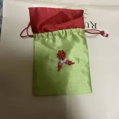 花刺繍の緑と赤のぽち袋