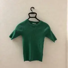 Te chichi グリーン リブ編み 夏ニット半袖ニット