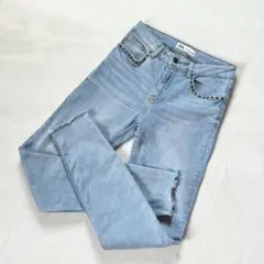 ZARA スキニーデニム スタッズ デニムパンツ EUR 38 ライトブルー