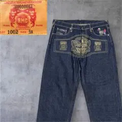 希少　大きいサイズ　RMC デニム　刺繍　豪華刺繍　y2k w38 濃紺