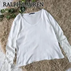 RALPH LAUREN ラルフローレン Vネック ロンT 白 M レディース