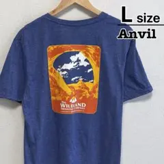 USA古着　ANVIL　Tシャツ　L　ネイビー　プリント　ライトウェイト　半袖