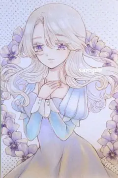 【８月末まで】オリジナルイラスト　手描きイラスト　ビオラと女の子　秋