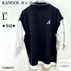 KANGOL フェイクレイヤードベストTシャツ ロゴ刺繍 ブラック/ホワイト L
