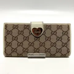 美品 GUCCI グッチ 長財布 ハート金具 GG レディース キャンバス