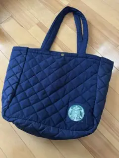スタバ　バッグ　トートバッグ　キルティング　ネイビー