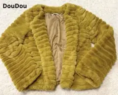 【美品】 DouDou ファーコート Mサイズ マスタード/オリーブ色 可愛い