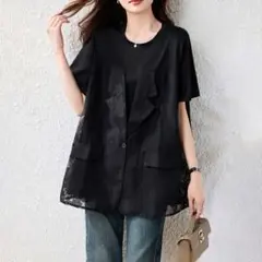 フェイクインナー Tシャツ 切り替え オシャレデザイン カジュアル トップス