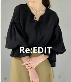Re:EDITI リエディ ボリュームスリーブ シアー ブラウス ブラック L