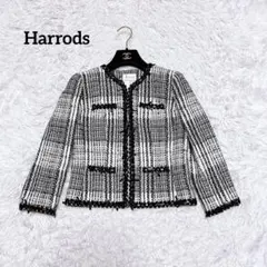 ハロッズ ツイード ジャケット ノーカラー セレモニー リボン 白 黒