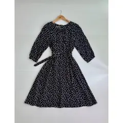 Laura Ashley ドット ロング フレアー ワンピース ベルト付き