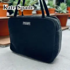 美品 ケイトスペード ベロア ブラック ロゴワンポイント ハンドバッグ
