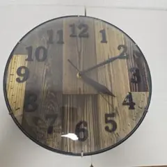 美品 木目調 ウッド調 掛け時計 直径約30cm
