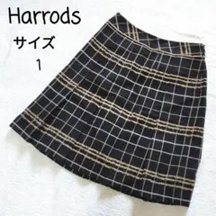 Harrods ハロッズ ウールスカート サイズ1 ブラック チェック柄
