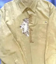 刺繍シャツライオンシャツ マスタード　日本製　黄　アニマル　動物