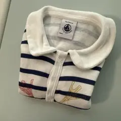 プチバトー　パリ　エッフェル塔ストライプ柄半袖ロンパース60cm