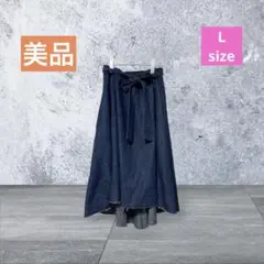 【美品】レディース/ダークブルー /デニム/フレアスカート/ウェストゴム/L