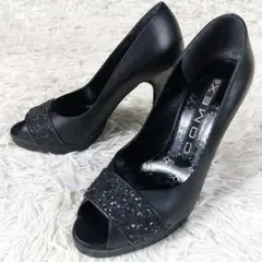COMEX 定価2.64万 オープントゥ レザーラメグリッター ヒールパンプス