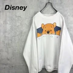 希少 90s ディズニー プーさん スウェット 刺繍 デカロゴ 肉厚 白