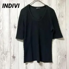 【インディヴィ】半袖　黒　Tシャツ　トップス　レディース　オフィス　シンプル