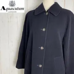 【美品】Aquascutum クラブチェック ウール ロングコート 紺