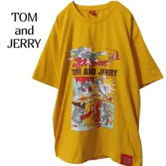 トムとジェリー プリントTシャツ 半袖 黄色 ビッグサイズ 古着 キャラクター柄