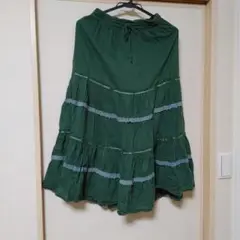 CrazyDollインド綿グリーンフレアスカート