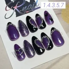 ネイルチップ　現品 紫　ハート　推し活　ガーリー