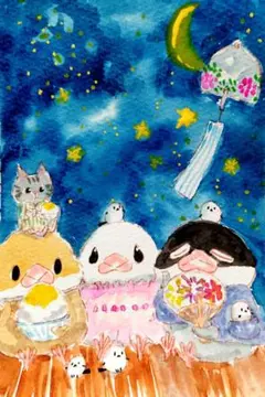 涼しい夏の夜8/3 11（原画）ポストカードサイズの用紙のみ