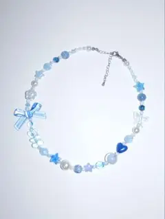 ‪ஐ‬おまけ付き‪ஐ‬ハンドメイド ビーズネックレス ブルー 水色