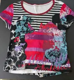 【値下げ】ストライプと花柄 半袖Tシャツ　華やか　派手め