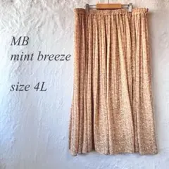 mint breezeミディ丈プリーツスカート4L 花柄オレンジ系 大きい860
