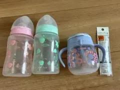 西松屋哺乳瓶2本セット コンビ　ストローマグ　花柄　新品インナーストロー